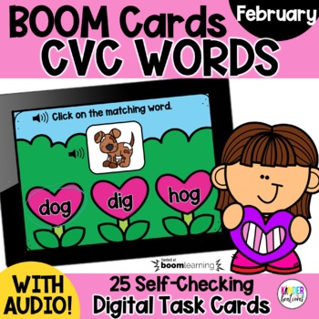 Preview of CVC Words Valentine Boom Cards ™ | Digital Task Cards | Distance Learning