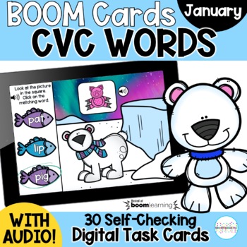 Preview of CVC Words Winter Boom Cards ™ | Digital Task Cards | Distance Learning