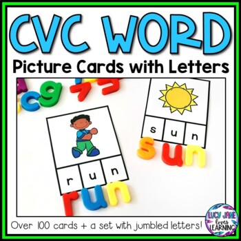 Preview of CVC Words With Pictures | CVC Word Flashcards | Word Building Cards
