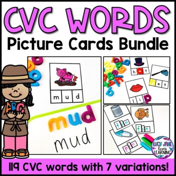 Preview of CVC Words With Pictures Cards Bundle | CVC Word Flashcards