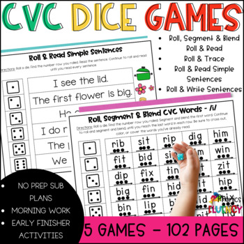 Preview of Kindergarten Literacy Center Activities - Segmenting and Blending - Dice Games