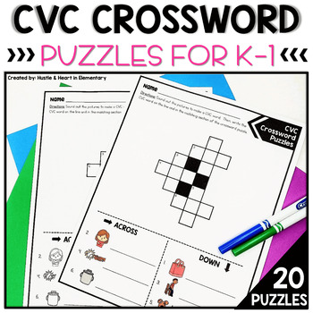 Preview of CVC Words Worksheets - Crossword Puzzles for Kindergarten and First
