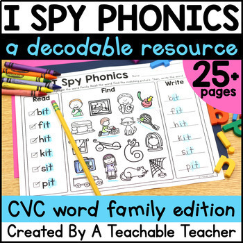 Preview of CVC Words Blending Word Family Worksheets I Spy Games Picture Match CVC Practice