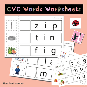 Preview of CVC Words Worksheets - Short Vowel Phonics Word Families Practice Sort Activity