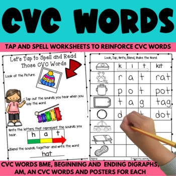 Preview of CVC Words Phonics Worksheets Tap to Spell and Read | Science of Reading Aligned