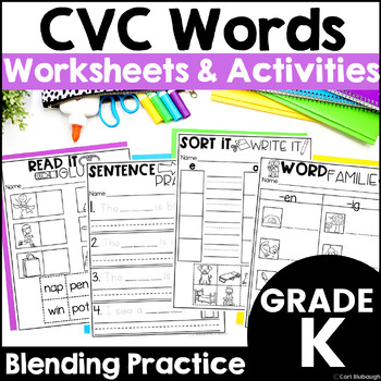 Preview of Blending CVC Word Worksheets CVC Worksheet Cut and Paste Blending & Segmenting