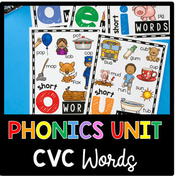 Preview of CVC Words and Word Families - Kindergarten Phonics Unit - Centers - Worksheets