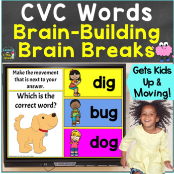 Preview of CVC Words with Brain Breaks, Movement for Google Slides, PowerPoint