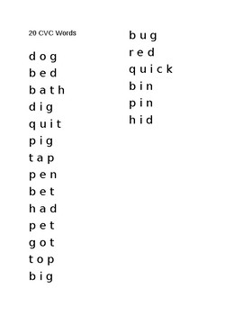 Preview of CVC Words with Letter Reversals (20 words)