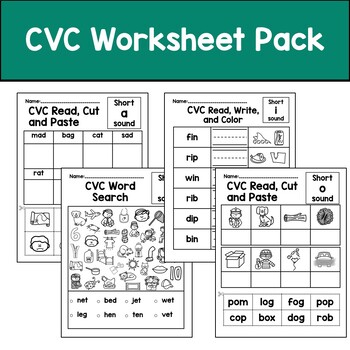 CVC Worksheet Pack by Keeping Up Kinders | TPT