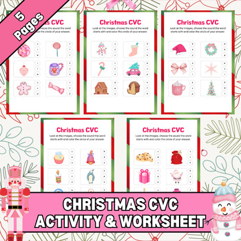 Preview of CVC Worksheet Pre K- 4th Christmas Craft Kindergarten Christmas Activity Game