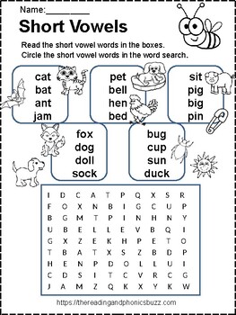 CVC Worksheet a, e, i, o, u by The Reading and Phonics Buzz | TpT