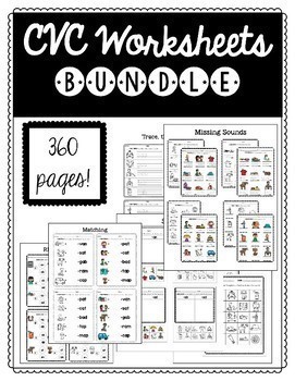 Preview of CVC Word Family Worksheets: A, E, I, O, & U BUNDLE!