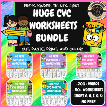 Preview of CVC Worksheets Bundle TK, PreK, Kindergarten, First Grade