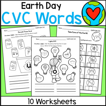 Preview of CVC Worksheets Earth Day Theme