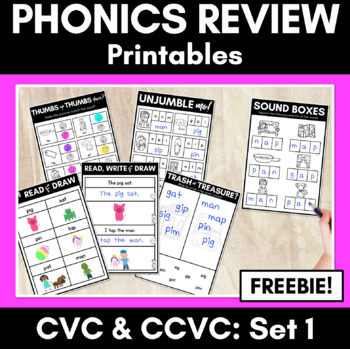 Preview of CVC Worksheets FREEBIE - PHONICS REVIEW for Kindergarten Set 1