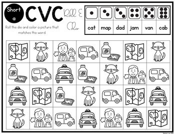 cvc worksheets roll and color cvc words by natalie lynn kindergarten