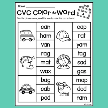 CVC Worksheets Short A by Lala Land | Teachers Pay Teachers