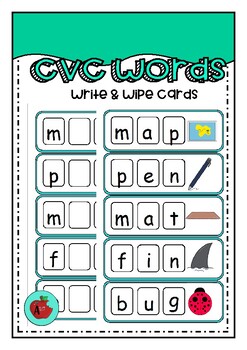 CVC Write & Wipe Cards by A is for apple | TPT