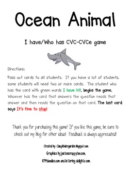 Preview of CVC and CVCe- I have/Who has Card Game (Ocean Theme)