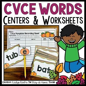 Preview of Fall CVC & CVCe Silent E Centers | Short & Long Vowels | Fall Phonics Activities
