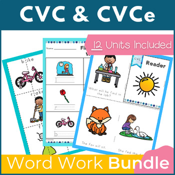 Preview of CVC and CVCe Word Work and Activities Bundle