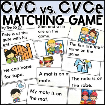 Preview of CVC and CVCe Words - Matching Decodable Sentences and Pictures, CVC vs. Magic E 