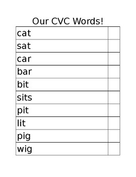 Preview of CVC book and word checklist