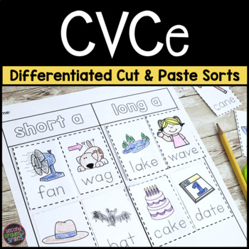 Preview of CVCe Worksheets - Differentiated CVCe Cut & Paste Word Sorts - CVCe Activities