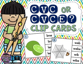 Preview of Long Vowels and Short Vowels Clip Cards CVC or CVCe