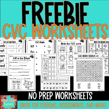 Preview of CVC short vowel worksheets- NO PREP! Write, cut, paste, match, fill in the blank