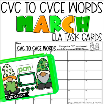 Preview of CVC to CVCE Long Vowel March Task Card Activity ELA Centers, Scoot, Morning Tubs