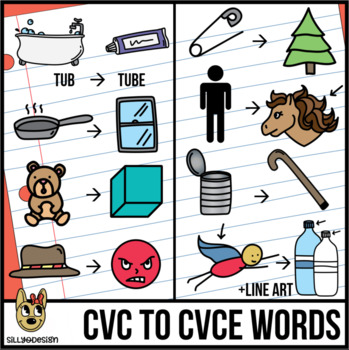 Preview of CVC to CVCe Clip Art (Sneaky e Before & After)