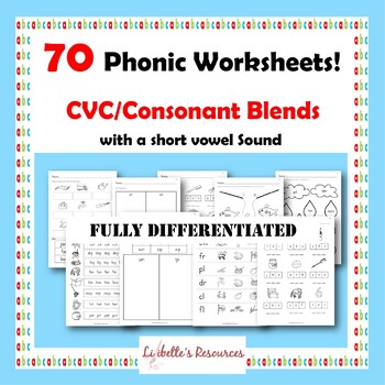 Preview of CVC words/Consonant Blends Words: Phonics Worksheets: Science of Reading