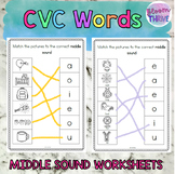 CVC words | Middle Sound Identification | NO PREP workshee