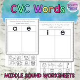 CVC words | Middle Sound Picture Sort | NO PREP worksheets