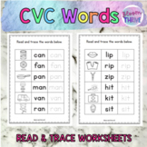 CVC words Read and Trace NO PREP worksheets