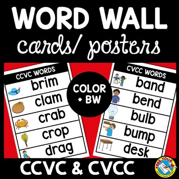 Preview of CVCC & CCVC WORD FLASH CARDS WITH PICTURES LIST BLENDS POSTERS PHONICS WORD WALL
