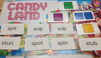 Preview of CVCC CCVC and Consonant e Candyland Labels = INSTANT GAME