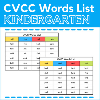 Preview of CVCC Words List - Kindergarten Cards - Reading Activity - Fluency Practice