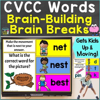 Preview of CVCC Words with Brain Breaks, Movement Google Slides & PowerPoint