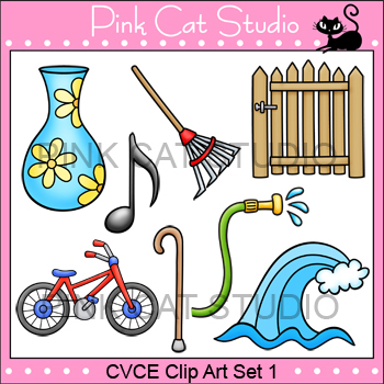 Preview of CVCE Clip Art Set 1 - bike, cane, gate, hose, note, rake, vase, wave