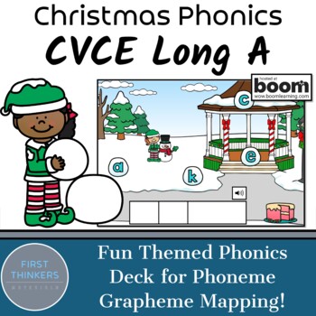 Preview of CVCE Long A Phoneme Grapheme Mapping Winter Christmas Boom Cards