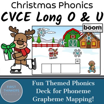 Preview of CVCE Long O and U Phoneme Grapheme Mapping Winter Christmas Boom Cards