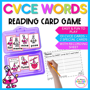 Preview of CVCE Words Card Game: Phonics Literacy Center Activity for Valentine's Day