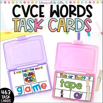 Preview of CVCE Words Task Cards | Low Prep Phonics Silent E Centers | Reading Long Vowels