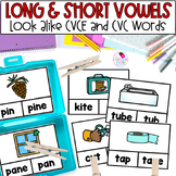 Long and Short Vowels CVCE CVC Words Phonics Clip Cards