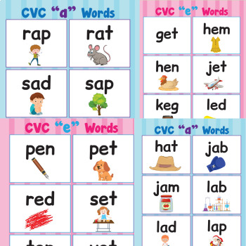 CVCS WORDS Consonant Vowel Consonant (CVC) Flashcards by NbrArtDesigns