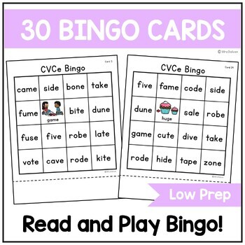 CVCe Bingo Game Reading Magic e Words Long Vowels by MrsGalvan CVC words