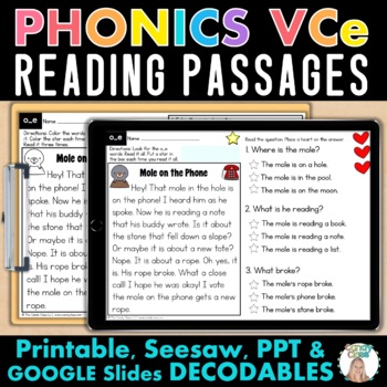 Preview of CVCe & CCVCe Science of Reading VCe Decodable Passages Seesaw & Google Slide Use